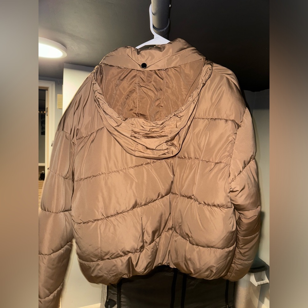 Urban Outfitters Tan Puffer Coat with Hidden Hood
